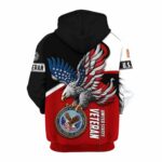 US Veterans Eagle Flag Black Red And White Pattern All Over Print Hoodie Back