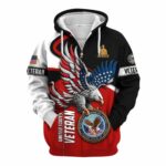 US Veterans Eagle Flag Black Red And White Pattern All Over Print Hoodie Front