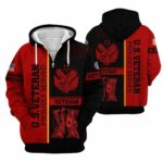 US Veterans Proudly Served Black And Red Patter All Over Print Hoodie