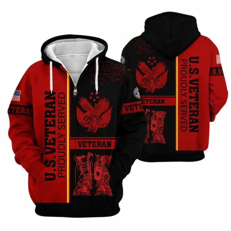 Us Veterans Proudly Served Black And Red Patter All Over Print Hoodie