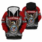 US Veterans The Eagle Hug US Veteran Logo Black And Red Pattern All Over Print Hoodie