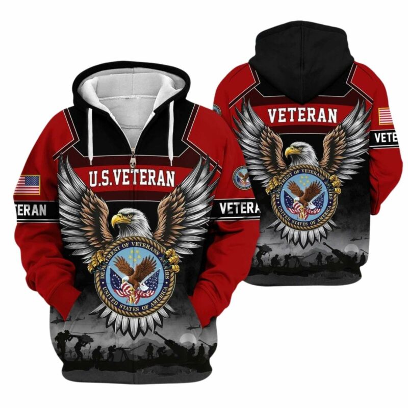 Us Veterans The Eagle Hug Us Veteran Logo Black And Red Pattern All Over Print Hoodie