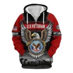 US Veterans The Eagle Hug US Veteran Logo Black And Red Pattern All Over Print Hoodie Front