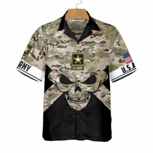 Veteran Camo Skull US Army Hawaiian Shirt Front