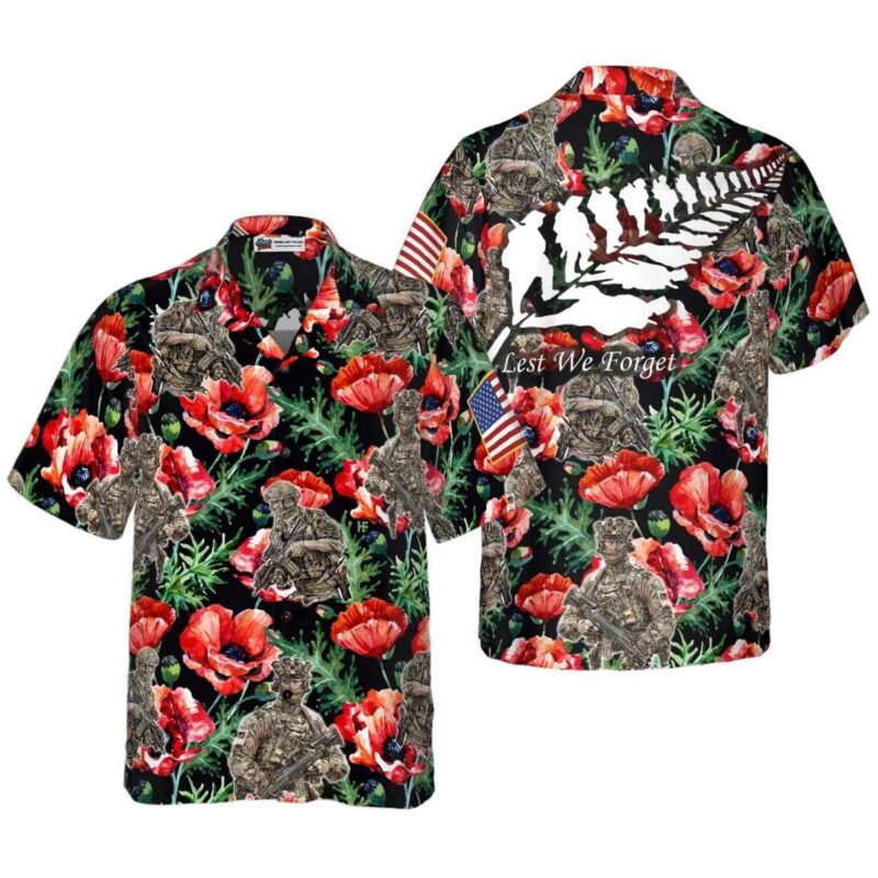 Veteran Less We Forget Floral Pattern Hawaiian Shirt