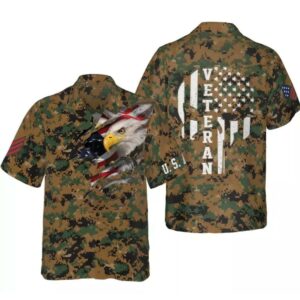 Veteran Proud US Marine Camouflage Hawaiian Shirt