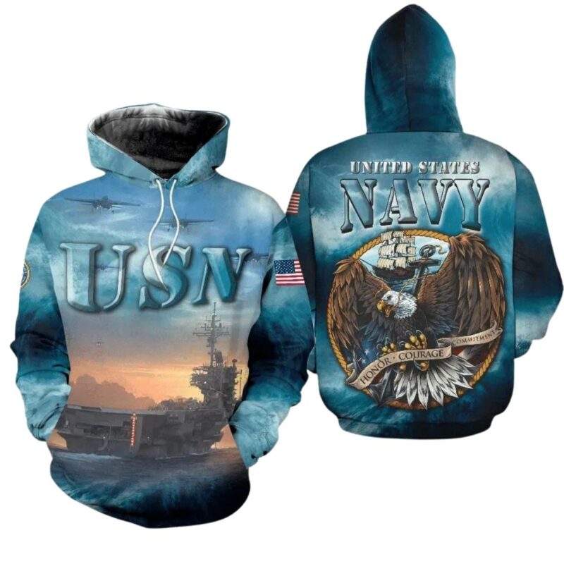 Veteran Usn Navy Honor Courage All Over Print Hoodie