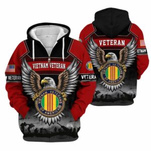 Vietnam Veterans The Eagle Hug US Veteran Logo Black And Red Pattern All Over Print Hoodie