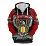 Vietnam Veterans The Eagle Hug US Veteran Logo Black And Red Pattern All Over Print Hoodie Front