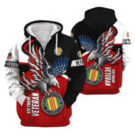 Vietnam Veterans US Veterans Eagle Flag Black Red And White Pattern All Over Print Hoodie