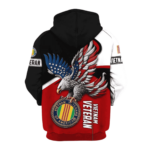 Vietnam Veterans US Veterans Eagle Flag Black Red And White Pattern All Over Print Hoodie Back