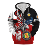 Vietnam Veterans US Veterans Eagle Flag Black Red And White Pattern All Over Print Hoodie Front