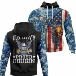 Vintage Proud Cousin Us Navy Flag And Camo Pattern All Over Print Hoodie