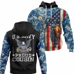 Vintage Proud Cousin Us Navy Flag And Camo Pattern All Over Print Hoodie