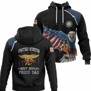 Vintage Us Navy Seals Proud Dad Flag Eagle Black Pattern All Over Print Hoodie