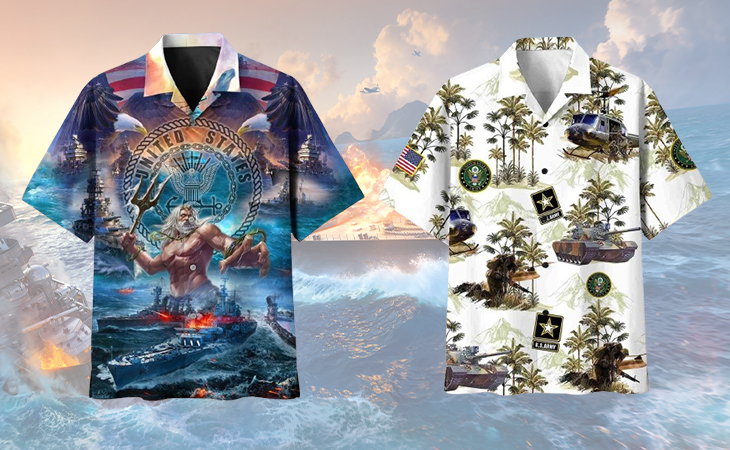 Warships and submarines hawaiian shirt image